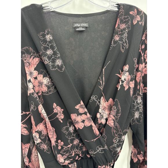 City Chic Bold Blossom Tiered Floral Maxi Dress Black Pink Size 16 - Picture 5 of 13